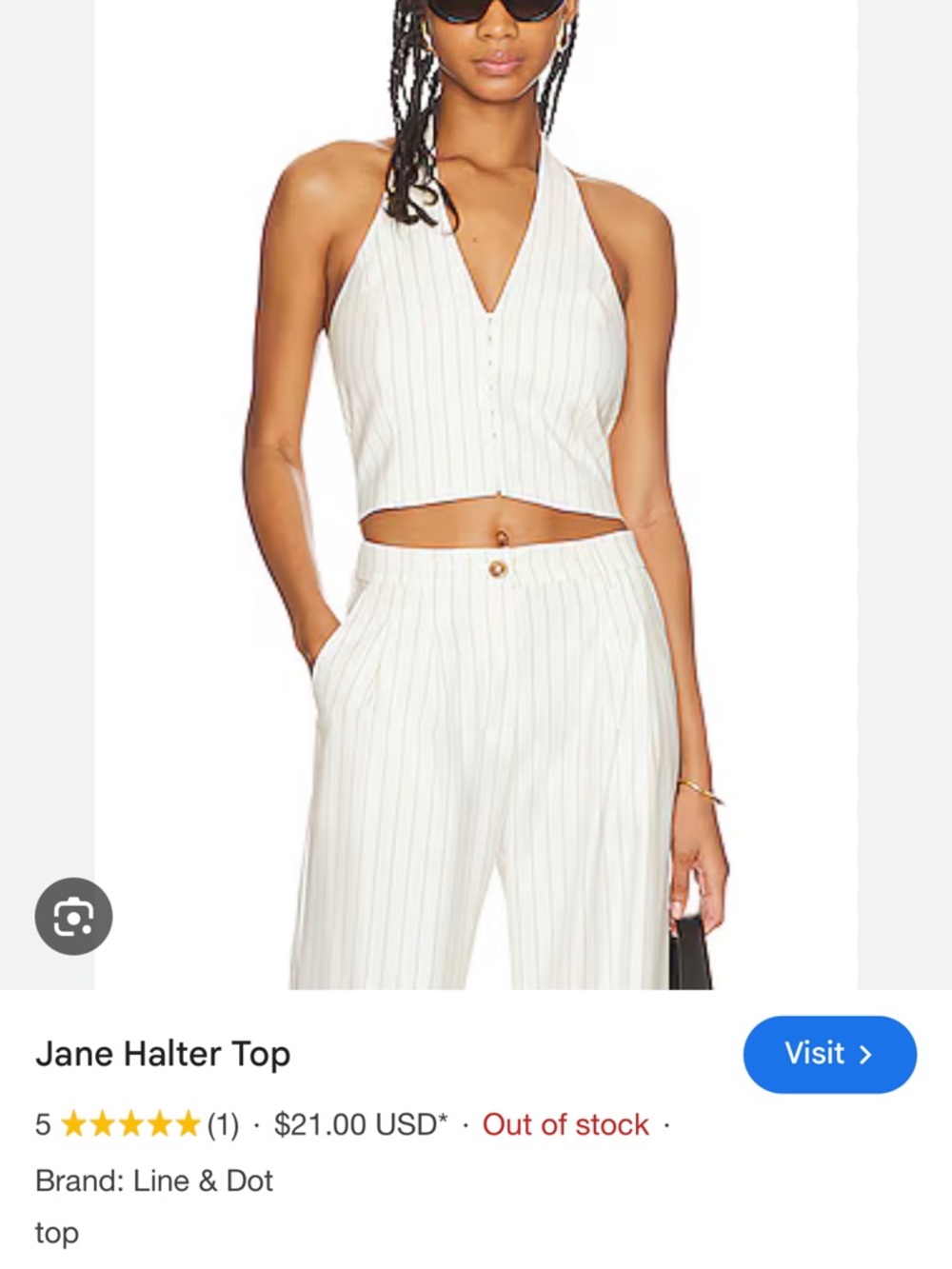 Line & Dot Cream Pinstripe Halter Crop